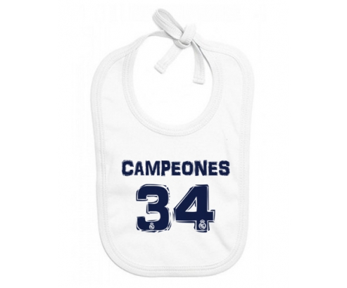 Bavoir real Madrid bebé personalizado: Campeones 34 Liga diseño-1