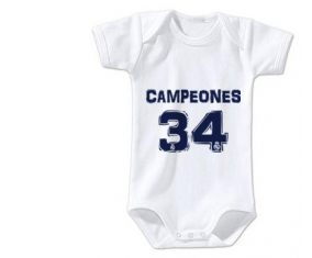 Body Real Madrid personalizado: Campeones 34 Liga diseño-1 tamaño 3/6 meses mangas cortas