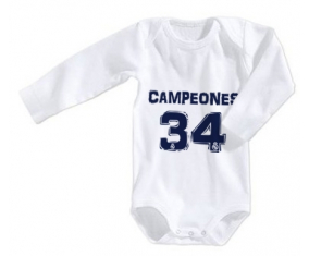 Body Real Madrid Custom: Campeones 34 Liga diseño-1 tamaño 3/6 meses mangas largas
