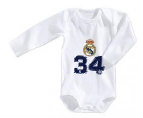 Body Real Madrid personalizado: Campeones 34 Liga diseño-3 tamaño 3/6 meses mangas largas