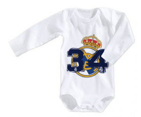 Body Real Madrid Custom: Campeones 34 Liga diseño-5 tamaño 3/6 meses mangas largas