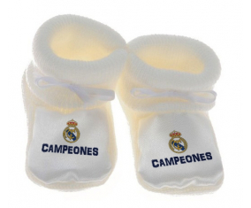 Chausson bebé del Real Madrid: Campeones 34 Liga design-2 blanco