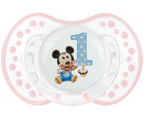 Cumpleaños de Disney Mickey Número 1: Retro-blanco-rosa-tierno clásico Tetine tip Lovi Dynamic