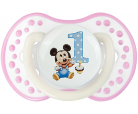 Aniversario de Disney Mickey Número 1: Punta tetina de color blanco-rosa fosforescente Lovi Dynamic