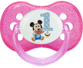 Disney Mickey Cumpleaños Número 1: Punta de cereza tetina rosa de lentejuelas