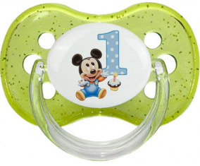 Aniversario de Disney Mickey Number 1: Punta de cereza tetina verde de lentejuelas