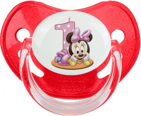 Número de aniversario de Disney Minnie 1: Punta fisiológica tetina de lentejuelas rojas