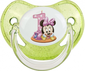 Número de aniversario de Disney Minnie 1: Punta fisiológica tetina verde de lentejuelas