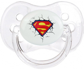 El logotipo de Superman rompe la pared: punta clásica transparente de la cereza Tetin