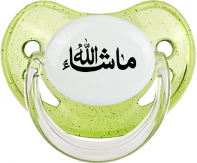 Mi sha allah en árabe: Punta fisiológica tetina verde de lentejuelas
