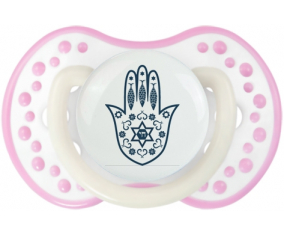 Judaísmo: Khamsa Fatman Hand: Punta tetina de color blanco-rosa fosforescente Lovi Dynamic