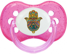 Judaísmo: Khamsa bad eye: Punta de cereza tetina rosa de lentejuelas