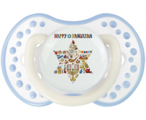 Judaísmo: Feliz diseño de hanukkah-1: Punta tetina de cian blanco clásico Lovi Dynamic