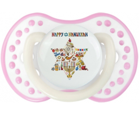 Judaísmo: Feliz diseño hanukkah-1: Punta tetina de color blanco-rosa fosforescente Lovi Dynamic
