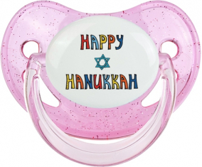Judaísmo: Feliz hanukkah design-2: Punta fisiológica tetina rosa de lentejuelas
