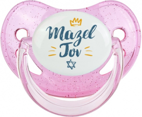 Judaísmo: mazel tov hebreo design-2: Punta fisiológica tetina rosa de lentejuelas