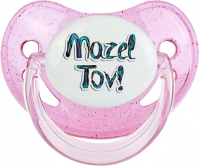 Judaísmo: mazel tov hebreo design-3: Punta fisiológica tetina rosa de lentejuelas