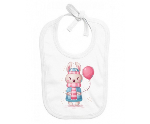 Bavoir bebé personalizado Conejo con globo rosa