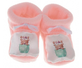 Chausson bebé animales divertidos oso de color rosa