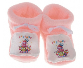 Chausson bebé animales divertidos amigos color rosa