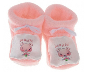 Chausson bebé animales divertidos ratón color rosa