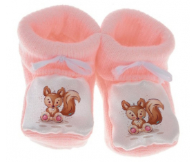 Chausson bebé animales divertidos ardilla de color rosa