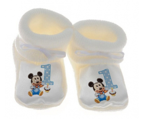 Chausson bebé Disney Mickey número 1 color blanco cumpleaños