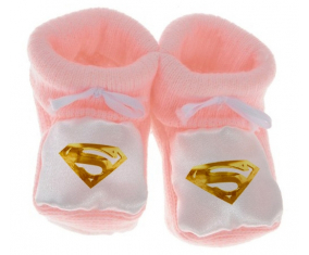 Chausson bebé golden superman logo en color rosa