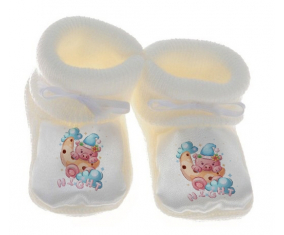 Chausson bebé animales divertidos cauchon noche color blanco
