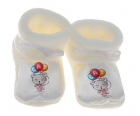 Chausson bebé animales divertidos gato diseño-2 color blanco