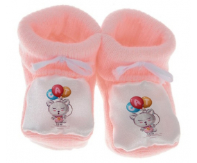 Chausson bebé animales divertidos gato diseño-2 color rosa