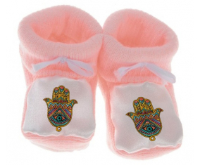 judaísmo del bebé chausson: Khamsa Bad Eye Color Pink
