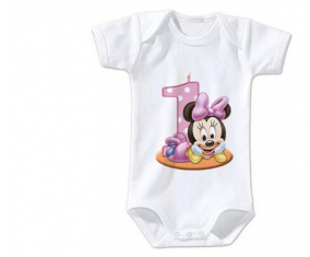 Body bebé Disney Minnie Cumpleaños Número 1 talla 3/6 meses mangas cortas