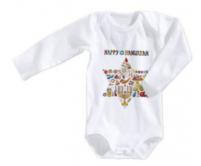 Body Judaísmo del Bebé: Feliz diseño hanukkah-1 talla 3/6 meses mangas largas