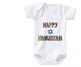 judaísmo del bebé body: Diseño feliz de hanukkah-2 talla 3/6 meses mangas cortas