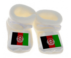 Chausson bandera del bebé afganistán blanco