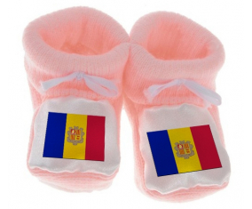 Chausson bandera del bebé Andorra coloreado rosa
