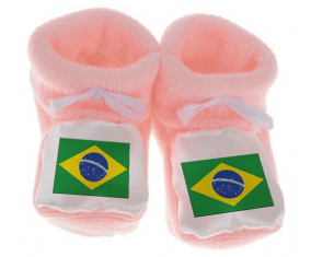 Chausson bandera del bebé Brasil coloreado rosa