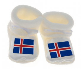 Chausson bandera del bebé Islandia color blanco