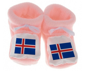 Chausson bandera del bebé Islandia color rosa