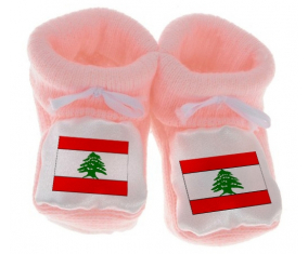 Chausson bandera del bebé Líbano color rosa