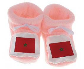 Chausson bandera del bebé Marruecos coloreado rosa