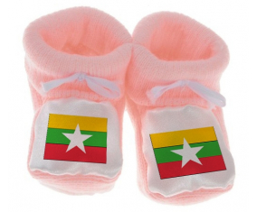 Chausson bandera del bebé Myanmar color rosa