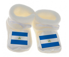 Chausson bebé Nicaragua Bandera de Color Blanco