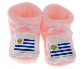 Chausson bandera del bebé Uruguay coloreado rosa