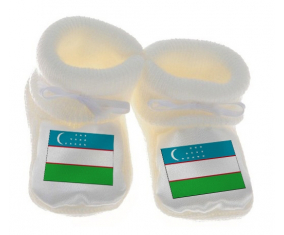 Chausson bandera bebé Uzbekistán color blanco