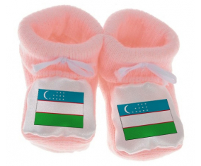 Chausson bandera del bebé Uzbekistán color rosa