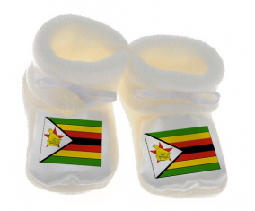Chausson bebé Zimbabue Bandera de Color Blanco