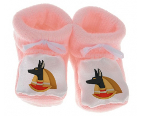 Chausson bebé Anubis dios egipcio infiernos cabeza de perro Egipto coloreado rosa