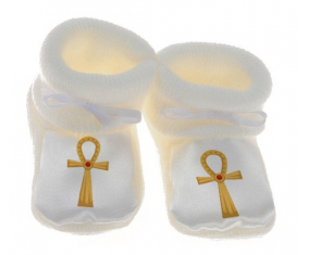 Chausson Cruz Copta Egipcia en oro o ankh con color rustone (Cruz de la Vida) Blanco